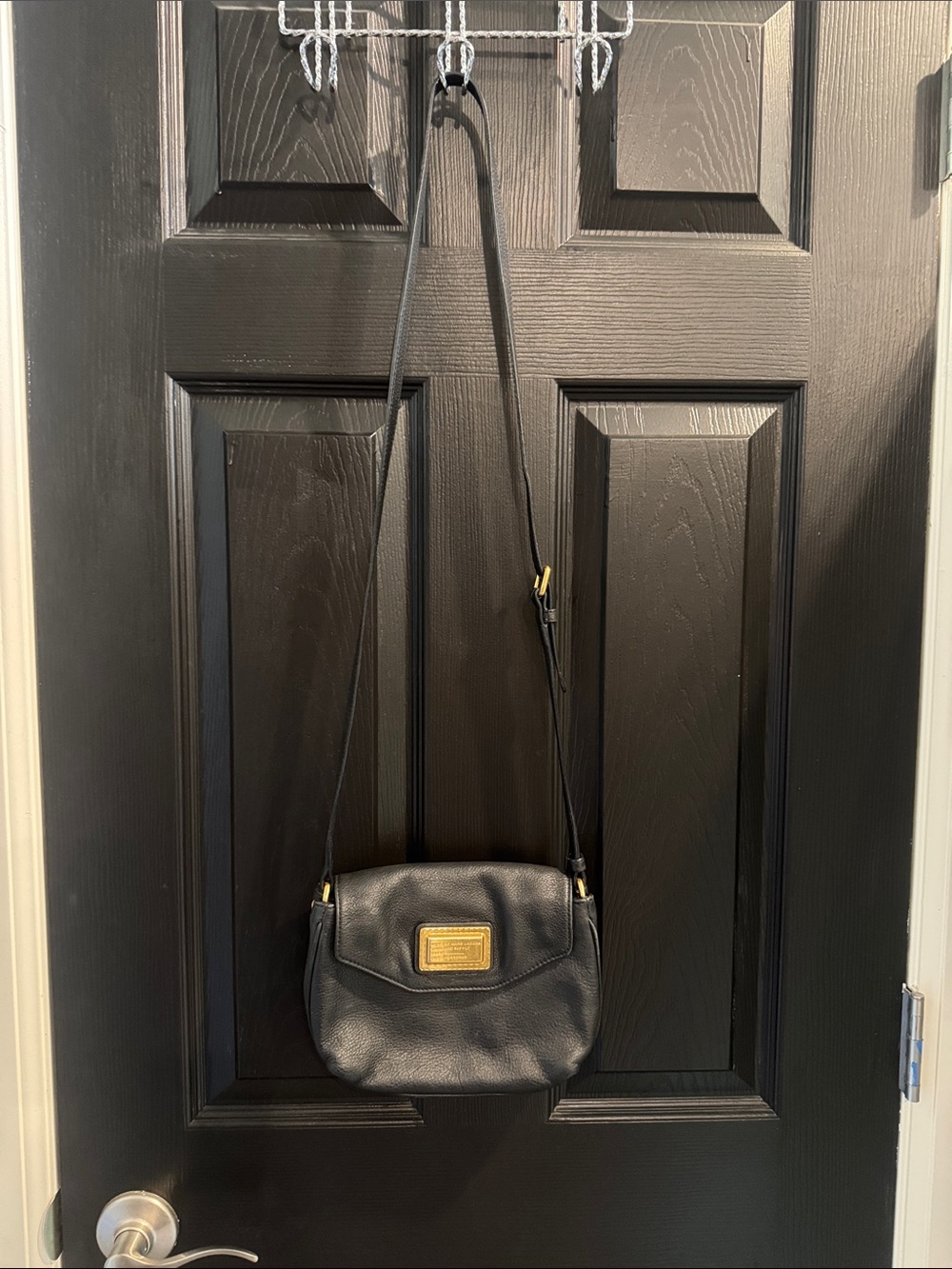Marc By Marc Jacobs Black Pebbled Leather Crossbody with Gold Plaque